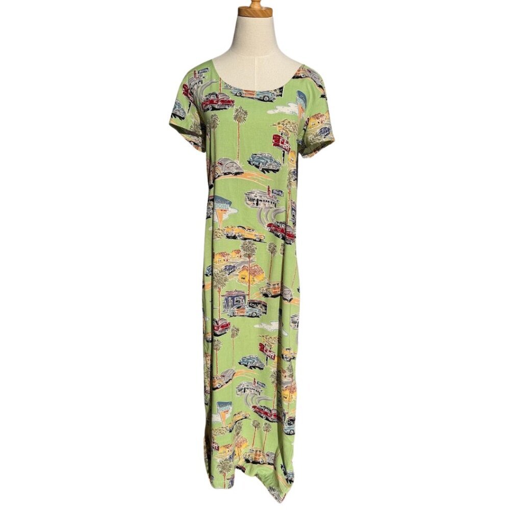 Retro 90s Weekend Traffic Green Cars Maxi Dress Size XL